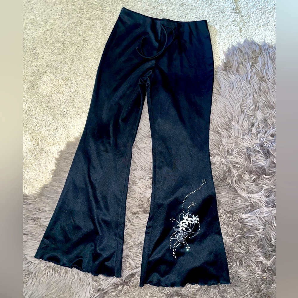 Black Rinestone Embellished Flare Pants Set